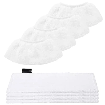 Bild av 8 mikrofiberdukar kompatibla med EasyFix SC 2, 3, 4, 5 ångrengörare, mikrofiberöverdragssats tillbehör (4 golvdukar + 4 överdrag för handmunstycke)