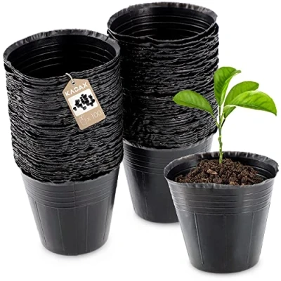 Bild av KADAX Blomkruka för sticklingar, runda odlingskrukor av plast, odlingskruka, frökrukor fröplantor, plastkruka ( 6 cm, 100 stycken, svart)