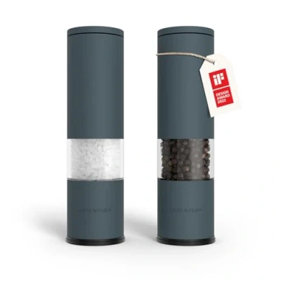 Bild av LARS NYSØM Salt och pepparkvarn 2 pack Manuell med justerbar keramisk malverk från grov till fin I Design kryddkvarnset (2 stycken) (Stone Blue)
