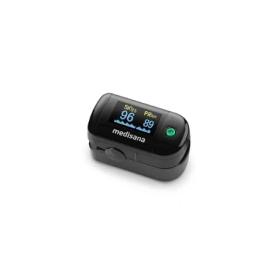 Bild av medisana PM 100 pulsoximeter, mätning av syremättnad i blodet, fingerpulsoximeter med OLED display och one touch manövrering svart
