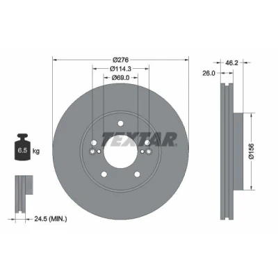 Bild av TEXTAR PRO 92173203 Disque de frein 276 26 05/09 114,3 ventilé l&#039;intérieur revêtu sans boulon fix roue, moyeu roue HYUNDAI: XG
