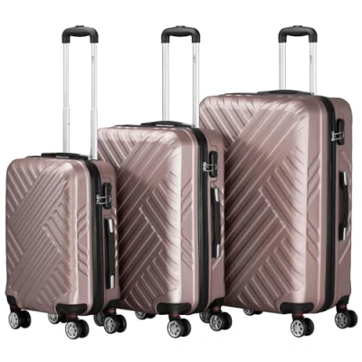 Bild av Zelsius Resväska set 3 stycken ABS hårt skal med kombinationslås, dubbla hjul och inre skiljevägg handbagage, delar, trolley, stor resväska, rosa