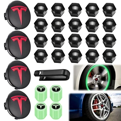 Bild av Aicharynic Tesla navkapsel set: kit centrumhjulbeslag set, hjulmuttrar, mutterskydd med logotyp, emblem, förändring, navkapslar, navskydd för modell Y 3 Model X S