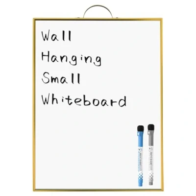 Bild av ANLIOTE Liten hängande whiteboard för vägg, 40 x 30 cm bärbar torr raderbar bräda A3 magnetisk yta med handtag, aluminium guldram mini anslagstavla hemmakök, kontor, skola, 2 markörpennor