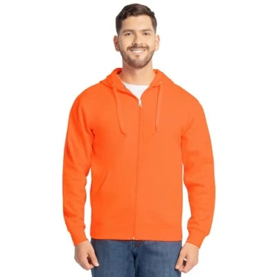 Bild av Fruit of the Loom Men&#039;s Eversoft Fleece Hoodies (Regular &amp; Big Man), Full Zip Safety Orange, Medium