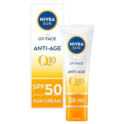 Bild av NIVEA UV ansikte SPF50 Q10 anti Age &amp; pigment 0% vit rest (50 ml), ansiktssolkräm, ansiktskräm åldrande, åldrande kräm med