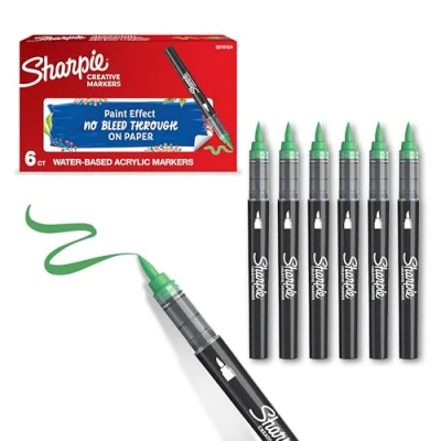 Bild av Sharpie Creative Marker Acrylic Paint Pens Brush Tip Water Based Markers Green 6 Count