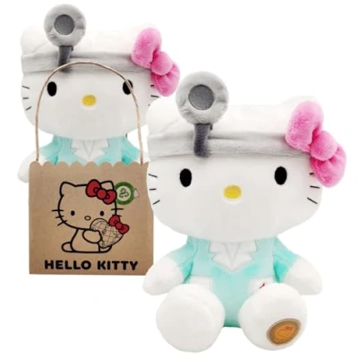 Bild av Hello Kitty Doctor Eco Plush 24 cm i återanvändbar kartongväska plyschen är tillverkad av 100% återvunnet material från PET flaskor
