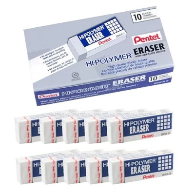 Bild av Pentel Hi Polymerblock Eraser, stor, vit, förpackning med 10 ZEH raders (ZEH10PC10)
