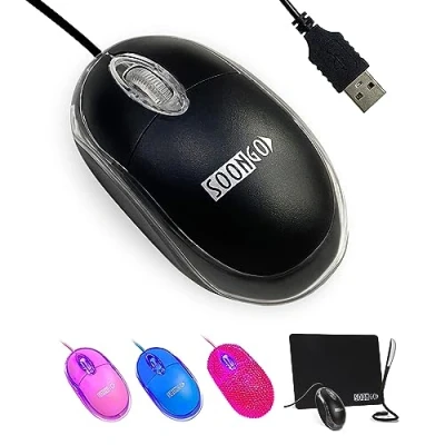 Bild av SOONGO PC Maus mit Kabel Laptop Mini dator Ergonomisk USB Kabelgebunden Mäuse Bärbar Skrivbord Windows 7/8/10/XP Vista und Mac Svart Farbe 1600DPI 1,5 m av