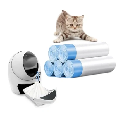 Bild av Ferypet 100 pack kattsandspåsar med dragsko, kompatibla katt robot 3/4 kattlåda, utbytesavfallspåsar utfällningsfoder, avfallspåsar