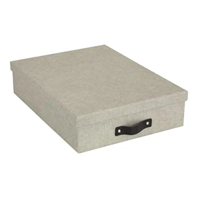 Bild av BIGSO BOX OF SWEDEN dokumentlåda för A4 papper, broschyrer etc. skrivbordsfack med lock och handtag förvaringslåda av fiberskiva papper i linneutseende beige