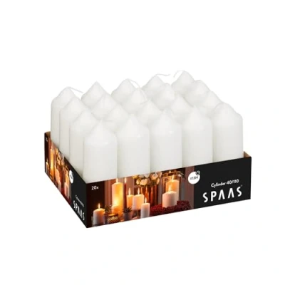 Bild av Spaas Tray of 20 Unscented Pillar Candles 40/110 mm, 13 Hours, White