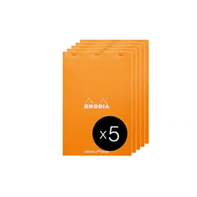Bild av RHODIA 19558Cpack Dotpad N19 orange häftat anteckningsblock A4+ prickiga prickar 80 avtagbara ark vitt Clairefontaine papper g/m² belagd kortomslag förpackning med 5 block