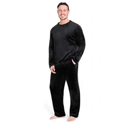 Bild av CityComfort Pyjamasset för män, supermjuk fleece, 2 delad pyjamas, myskläder, nattkläder, gåvor Svart