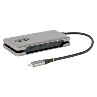 Bild av StarTech.com USB C hubb med 4 portar, x 3.1 10 Gbps bärbar 100 W strömförsörjning typ 32 cm lindad kabel USBC splitter (HB31CM4CPD3)