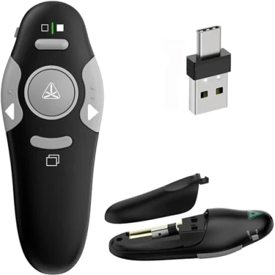 Bild av USB/Typ C 2 i 1 presentationsklickare för PowerPoint presentationsfjärrkontroll, 2,4 GHz trådlös presentatör fjärrkontroll USB Google Slide Advancer PPT klicker Mac, tangentanteckning,