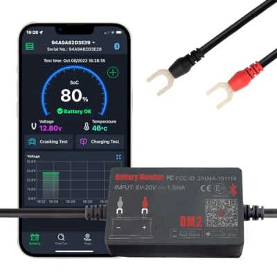 Bild av Batterimonitor Bluetooth 4.0 trådlös batteritestare, billaddningsstart och larmsystem Monitor Digital batterianalysator lämplig för 12V solsystem Motorcyklar Båtar Bilar Kompatibel Android iOS