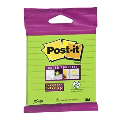 Bild av Post it XL SLL Självhäftande notislapp Super Sticky Notes 100 x mm, linjerad, neongrön, 1 block a 70 ark