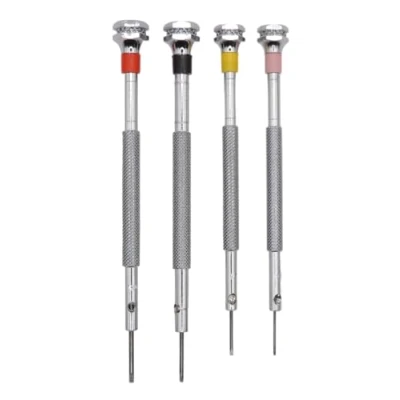 Bild av KD89 Horotec MSA01.003 sortiment av 4 klassiska skruvmejslar i krom mässing Ø0,60, 0,80, 1,00, 1,20 mm, Färg: röd