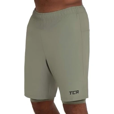Bild av TCA Herr Ultra Löparshorts för gym med dragkedjeficka 2 i 1 Grön/grön (bakficka dragkedja), L