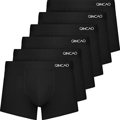 Bild av QINCAO boxershorts för herrar, 6 pack herrunderkläder, kalsonger män, retroshorts boxer bomull S, M, L, XL, XXL, 3XL, svart, M