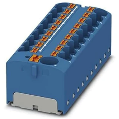 Bild av PHOENIX CONTACT PTFIX 10/18X4 BU distributionsblock, 450 V, 32 A, antal anslutningar 19, tvärsnitt 0,2 mm² 6 mm², AWG 24 10, bredd 64,8 mm, höjd 21,7 blå, 8 stycken
