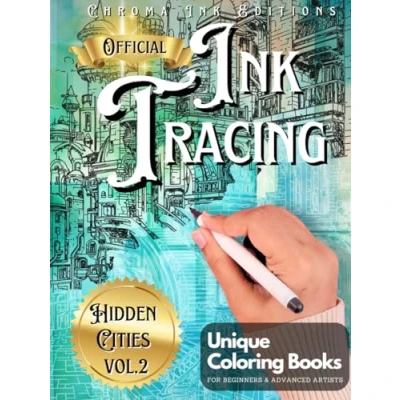 Bild av Ink Tracing Coloring Book, Follow the White Lines to Reveal A Unique City. New Concept for Reverse Book: Pen and Art, Fantasy ... Book All Ages. Architecture Color