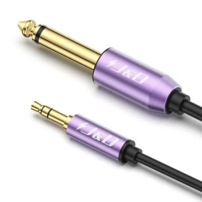 Bild av J&amp;D 6,35mm TS till 3,5mm TRS Kabel, Högkvalitativ Guldpläterad Lila 1/4 tums Hane 1/8 Mono Interconnect Stereo Aux Jack Adapter 1 Meter