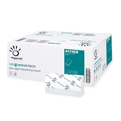 Bild av Papernet 411169 V vika ihop handhandduksupplösning teknik fodral med 15 paket (totalt ark 3150) lämplig för högtrafikplatser