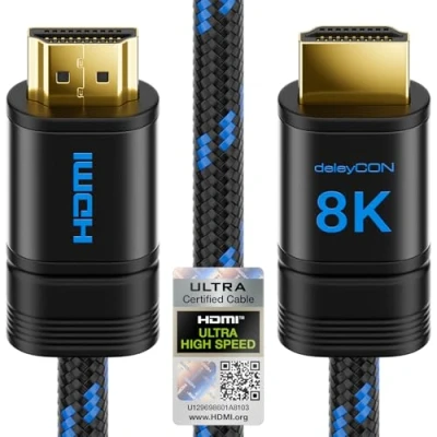 Bild av deleyCON 2m 8K HDMI 2.1 Kabel (48G, ULTRA Hög Hastighet) 8K@60Hz 4K@120Hz 2K@144Hz/165Hz EARC HDCP 2.3/2.2 Kompatibel med DTS:X Dynamisk HDR Dolby Atmos TV PS5 Xbox Soundbar Övervaka