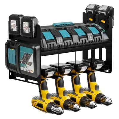 Bild av JYiuog Verktygsminne vägghållare, verktygshylla för Makita laddare DC 18SF 18RC, 18 V/14,4 V batterier och slagborr, verktygshållare verkstad garage, organisering