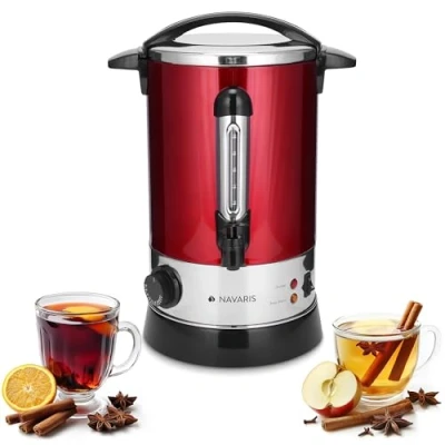 Bild av Navaris glöggkokare, varmvattendispenser av rostfritt stål 6,8 l med termostat, nivåindikator, tappkran glögg varm dryck, röd