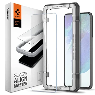Bild av Spigen AlignMaster Skärmskydd kompatibel med Samsung Galaxy S21 FE 5G, 2 Stycken, met sjabloon voor installatie, kristallklart, Responsiv Touch, Case friendly, 9H härdat Glas