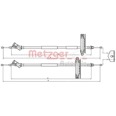 Bild av METZGER 10.5361 Câble De Frein 1482/1320 à tambour COFLE FORD: Focus Mk1 3/5 portes, Break, Berline