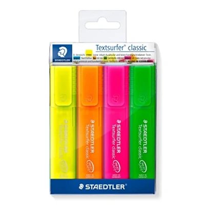 Bild av Staedtler 364 P WP4 Textsurfer classic rainbow colours Textmarker Promotion Etui 3 Stück + 1 Gratis, sortiert, 4er Etui, ST