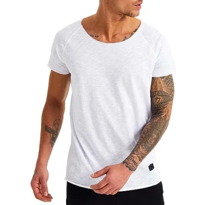 Bild av Leif Nelson t shirt män sommar djup rund hals, normal passform herr 100 % bomull, casual basic kortärmad, Vit, M