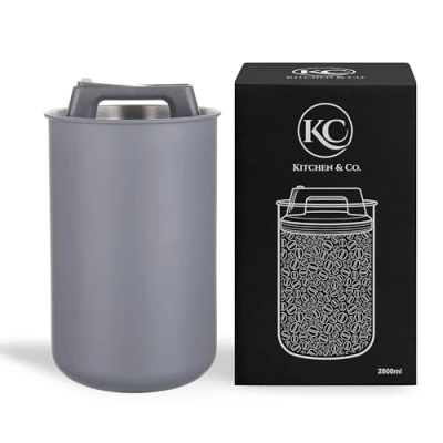 Bild av Kaffeburk lufttät för 1 kg kaffebönor med vakuumlock (behållare kaffe, te, burk av rostfritt stål förvaring aromförslutning, förvaringsburk 000 g kaffe), grå (2 800 ml)