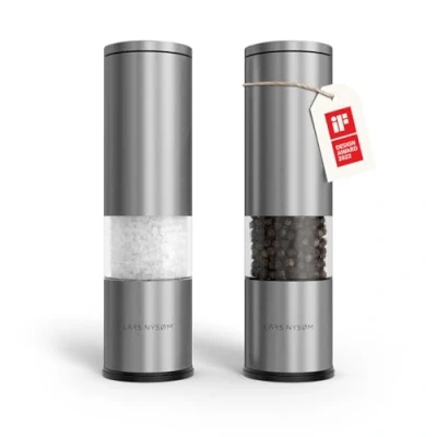 Bild av LARS NYSØM Salt och pepparkvarn 2 pack Manuell med justerbar keramisk malverk från grov till fin I Design kryddkvarnset (2 stycken) (Stainless Steel)
