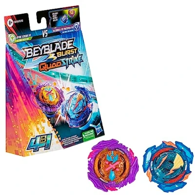 Bild av Beyblade Burst QuadStrike Ultimate Evo Valtryek V8 och Divine Xcalius X8 snurra dubbelpack, Battle snurrande leksak