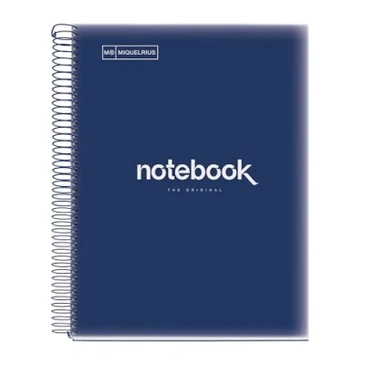 Bild av Miquelrius A4 Notebook Emotions anteckningsbok, 160 ark 90 g/m², 5 x mm rutnät, 8 färgade ränder, mikroperforerad spiral, polypropylenlock, 4 borrar, marinblå