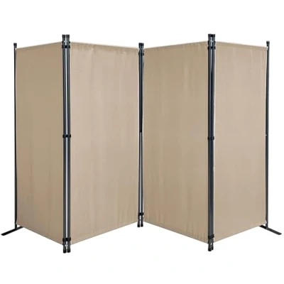 Bild av QUICK STAR Skärmvägg 4 delad 220 x 165 cm Beige Trädgård Utomhus Väderbeständig Balkong Insynsskydd Fällbar Tyg Rumsavdelare Avdelningsvägg Inomhus Paravent Skiljevägg
