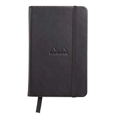 Bild av RHODIA 118079C styv svart webbanteckningsbok A6 192 sidor vanligt elfenbensfärgat Clairefontaine papper 90 g/m bokmärke, elastisk stängning fodral i fuskläder
