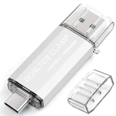 Bild av BorlterClamp 256 GB USB C Flash enhet 2 i 1 OTG 3.0 Minne Stick för Android Smartphones Samsung Galaxy S9/S8/Note 9, LG, surfplattor och dator (silver)