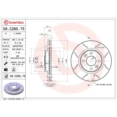Bild av BREMBO Bromsskiva RENAULT: Clio 4, V Hatchback, DACIA: Sandero 2, LOGAN MCV I 09.C285.75 Bromsskivor