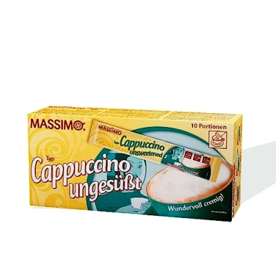 Bild av MASSIMO Cappuccino osötad, 160 pinnar, 16 x 10 pinnar à 12,5 g, värdepaket, lösligt bönkaffe, kakaonot, utan socker, snabb beredning, koffeininnehållande, snabbkaffe