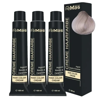 Bild av FemMas hårfärg 3 x extra platinablond perl aska 12,81 I professionell kräm med arganolja, keratin och ceramider varaktig eller nyans för strålande färgresultat 100 ml