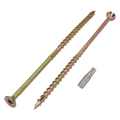 Bild av (Förpackning med 16 st) Gult zinkpläterat stål 6,0 x 200 mm träskruvar, Torx huvud, typ 17, försänkt spånskivskruvar (16, mm)