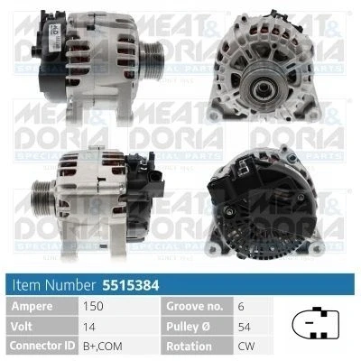 Bild av MEAT &amp; DORIA 5515384 Generator 14V 150A AUDI: A4 B7 Avant, A6 C5 C6 FORD: FOCUS 3 Turnier, FIESTA 6, KUGA 2