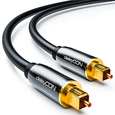 Bild av deleyCON 1m Optisk Digital Ljudkabel S/PDIF 2x Toslink Kontakt LWL Fiberoptisk Kabel Metallkontakt 5mm Flexibel Svart